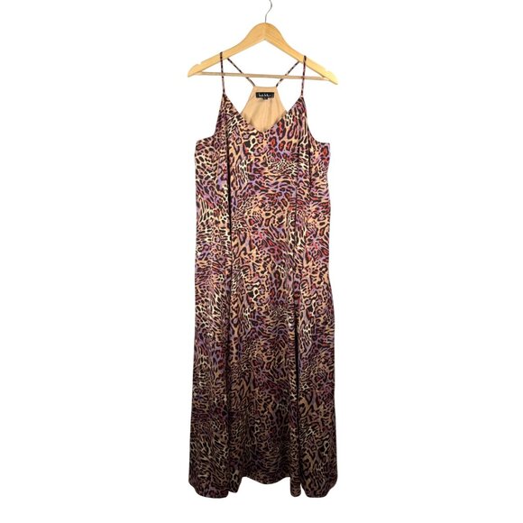 Nicole Miller leopard print satin flowy boho maxi dress Brown pink sz M - Picture 1 of 7
